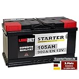 LANGZEIT Starter Serie 12V 44Ah - 105Ah Autobatterie Starterbatterie, KFZ PKW Batterie (105Ah)