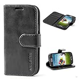 Mulbess Handyhülle für Samsung Galaxy S4 Mini Hülle Leder, Samsung Galaxy S4 Mini Handy Hüllen, Vintage Flip Handytasche Schutzhülle für Samsung Galaxy S4 Mini Case, Schw