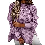 RKaixuni Damen Winterpullover Elegant Waffel Strickpullover Vintage Strickpulli Oversize Sweatshirt Langarmshirt Solide Casual Pulli Tops Blusen Hemd Boyfriend Lockere Ob