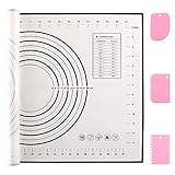 BaoWnylz Backmatte Groß Teigmatte 60x40cm, Silikonmatte Baking Mat rutschfeste, Antihaftbeschichtete Backunterlage mit Messung,für Fondant Gebäck Pizza, BPA Frei(Schwarz+3 Pcs Schaber)