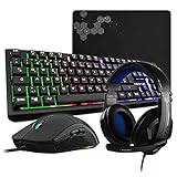 G-LAB Combo Selenium - 4-in-1-Gaming-Paket - beleuchtete QWERTZ-Spielertastatur, 3200-DPI-Spielermäuse, In-Ear-Kopfhörer, rutschfeste Mausunterlage - PC Mac PS4 Xbox One Sp