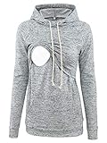 CareGabi Damen Umstandsmode Stillen Hoodie Sweatshirts Langarm Casual Tops Stillkleidung mit Tasche - Grau - Groß