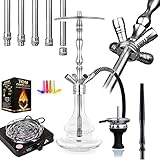Aladin Shisha MVP 500, Edelstahl-Shisha-Set mit Diffusor, Silikonschlauch-Set, 4 Anschlüsse, Naturkohle & Kohleanzünder, Farbe:C