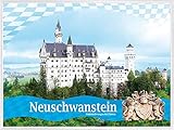1art1 Schloß Neuschwanstein Poster Kunstdruck und Kunststoff-Rahmen - Königliches Wappen Und Bayerische Fahne (80 x 60cm)