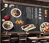 3D Japanisches Essen Wallpaper Ramen Home Sushi Restaurant Catering Industrielle Dekoration Schwarzes Holzbrett,300 * 210