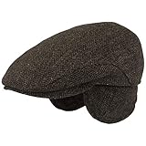 Herren Winter Schiebermütze mit Ohrenklappen | Flatcap | Schirmmütze – aus 100% Wolle im Fischgrat Design – mit ausklappbarem Ohrenschutz - Hautfreundlich & Bequem, 60, G