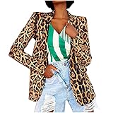 Komiseup Damen Blazer Sakko Elegant Leopard Business Anzug Stickjacke Einfarbig Slim Fit Revers Geschäft Büro Jacke Kurz Mantel Anzüge Bolero mit T