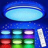 LED Deckenleuchte RGB Dimmbar mit Fernbedienung, 3000K-6500K, 24W OPPEARL Sternenhimmel Deckenlampe Farbwechsel mit Sternendekor für Wohnzimmer Schlafzimmer Büro Esszimmer Küche, 2000lm, Φ46