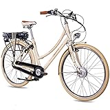 CHRISSON 28 Zoll E-Bike City Bike für Damen - EH1 beige mit 7 Gang Shimano Nexus Nabenschaltung - Pedelec Damen mit Ananda Vorderradmotor 250W, 36V, 40 Nm, Retro Elektrofahrrad D