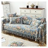 LHYLHY Europäischer Luxus-Quasten-Sofa-Slipcover Couch-Cover 1/2/3/4 Sitzer-Jacquard-Blume Einzelmöbel-Liegestühler Chaiselofa-Handtuch (Color : Blue, Specification : 2 Seater-190x260cm)