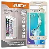 REY Pack 2X Panzerglas Schutzfolie für Samsung Galaxy S6 Edge, Gold, Displayschutzfolie 9H+, Polycarbonat, Härte, Anti-Kratzen, Anti-Öl, Anti-Bläschen, 3D / 4D / 5D