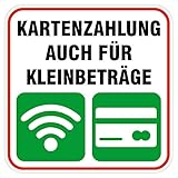deformaze Sticker Kartenzahlung auch für Kleinbeträge Aufkleber Zahlungsmethoden 10 x 10 cm Selbstklebend UV Wetterfest für Firma Geschäft Shop Tür Fenster Kasse für auß