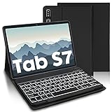 AVNICUD Tastatur mit Schutzhülle für Samsung Galaxy Tab S7 11 Zoll 2020, abnehmbare Bluetooth-Tastatur mit 7 Farben Hintergrundbeleuchtung für Samsung Tablet (SM-T870 / 875), Schw
