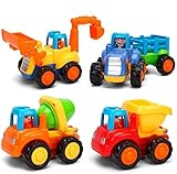 MOONTOY Baby Spielzeugauto Bagger Konstruktionsfahrzeuge Baufahrzeuge 4 in einem Set für Kinder ab 1 2 3 Jahre, Traktor, Bulldozer, Kipper & Zementmischer 2021 Ak