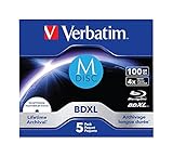 VERBATIM MDISC BDXL Blu-ray Rohlinge 100 GB I Blu-ray-Disc mit 4-facher Schreibgeschwindigkeit I 5er-Pack Jewel Case I großflächig bedruckbar I Blu-ray-Disks für V