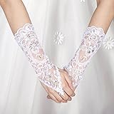 Yosoo Brauthandschuhe Spitzenhandschuhe Hochzeit Braut Hochzeitshandschuhe Brautkleid Spitze Fingerlose Handschuhe mit Spitze Blumen für Hochzeitsfest (Farbe : Weiß)