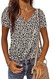 Maavoki Damen Sommer Camouflage T-Shirt, Casual Tops Basic Rundhals Kurzarm Oberteil, Lässige Einfarbige Sommerbluse Tops Shirt (Leopard, XXL)