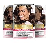 L'Oréal Paris Permanente Haarfarbe, 100% Grauhaarabdeckung, Haarfärbeset mit Coloration, Shampoo und 3-Fach Pflege Creme Farbe, Excellence Creme, 5 Hellbraun, 3 x 268 g