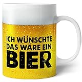 Tasse mit Bier Spruch für Männer Ich wünschte das wäre ein Bier Lustig Kaffee-Tasse Geschenk-Idee für Ihn Vatertagsgeschenk Vatertag Herrentag F