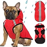 Idepet 2-in-1-Hunde-Regenmantel, leichter Jumpsuit mit Kapuze, atmungsaktiv, Regenponcho mit Geschirrloch, reflektierender Streifen für kleine, mittelgroße und große Hunde (rot, M)