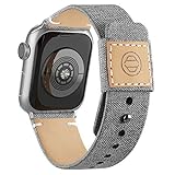 Goosehill Kompatibel mit Apple Watch Armband, Stoff Nylon Gewebt Ersatzband mit Leder Futter und Druckverschluss für iWatch Series 6/5/4/3/2/1 SE Grau 42mm, 44