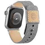 Goosehill Kompatibel mit Apple Watch Armband, Stoff Nylon Gewebt Ersatzband mit Leder Futter und Druckverschluss für iWatch Series 6/5/4/3/2/1 SE Grau 42mm, 44