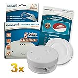 3X Nemaxx Mini-FL2 Rauchmelder - hochwertiger & diskreter Mini Brandmelder Feuermelder Rauchwarnmelder mit Lithium Batterie - nach DIN EN 14604 + Nemaxx NX1 Quickfix Befestigungsp