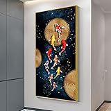 Chinesischer Stil Roter Koi Glückskarpfen Fisch Goldfisch Leinwand Malerei Poster Drucke Cuadros Wandkunst Hauseingang Bild 60x120cm R