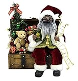169010A Weihnachtsmann auf Holztruhe mit Spielzeug, 30,5 x 30,5