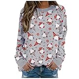 Weihnachtspulli Damen Klassisch Rentier Muster Weihnachtspullover Sweatshirt Langarmshirt Weihnachtspulli Christmas Xmas Pulli Shirt Oberteile Herbst Winter Mädchen Sportbekleidung Bluse Top