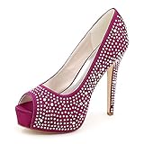 LGYKUMEG Damen Hochzeit Brautschuhe,Runde Strass Geschlossene Zehen Lace Satin Pumps,Schuhe Abendkleid Schuhe,07,EU40