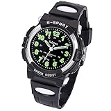 Juboos Kinderuhr Jungen Mädchen Analog Quartz Uhr mit Armbanduhr Kautschuk Wasserdicht Outdoor Sports Uhren-JU-001 (Die meisten schwarz)