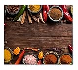 ALLboards Glas Herdabdeckplatte Schneidebrett GEWÜRZE ORIENTALISCHES ZUTATEN GEWÜRZPULVER GEWÜRZFARBEN HOLZ 52x60 cm Multi-Platte Arbeitsplatte Herdschutz Deko für Küchen G