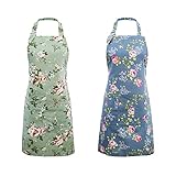 IDEAPRON Küchenschürze für Frauen, 2 Stück, Florale Schürzen mit Großen Taschen, Vintage Schürze für Chef Bäcker, Perfekt zum Kochen, Backen, G