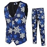BOTCAM Festliche Anzüge Herren Party Christmas Suits 2-Teilig Anzughose & Weste mit Weihnachten Print Lustig Weihnachtsanzug Faschingskostüme Slim Fit Elegant Pullunder Hosenanzug Normaler S