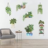 Grüne Topfpflanze Pflanze Wandtattoo Wandsticker, Abnehmbare Tropische Pflanzen Bonsai Wandaufkleber, DIY Kunst Wohnkultur Wandbilder für Wohnzimmer Schlafzimmer F