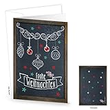 Logbuch-Verlag 3 Frohe Weihnachten Klappkarten schwarz weiß braun Kreidetafel-Optik - Weihnachtskarte DIN A6 leer zum Beschriften & Bedruck