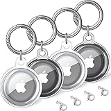 AirTags Schlüsselanhänger, 4 Stück AirTag Anhänger Kompatibel mit AirTag, 360° Rundumschutz AirTags Hülle, Verschleißfest und Kratzfest, Stoßfest, Einfach zu Säubern (2 Transparent+2 Schwarz)