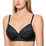 DOBREVA Damen Spitze Bralette Vollschalen Mesh Bügel-BH ohne Einlagen Schwarz 90E
