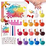 Nagellack Set für Kinder, Eleanore's Diary 16X5ml Zerreißbarer Nagelset Mädchen, ungiftiger Kindernagellack mit Nagelfeilen, Zehenspreizer, Nagelsticker, Weihnachten Geschenk für Mädchen ab 3 J