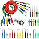 30pcs Multimeter Messleitungen Kit, 4MM doppelseitige Backprobe und Krokodilklemmen Kit Mit Backprobe Messleitungen, 40mm Krokodilklemmen und Kabel Piercing Sonden für Multimeter Testing