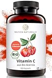 MAISON NATURELLE® Vitamin C Kapseln aus Bio Acerola (180 Stück) – hochdosiert mit 1000 mg Bio Acerola Extrakt aus Acerola Kirschen davon 170mg natürliches Vitamin C – vegan, vitamin c p