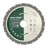 TWIN-TOWN HM Kreissägeblatt Multifunktions 190x30mm Z20, Ideal für Holz, Holz mit Nägeln, Stahl, Aluminium, Acryl, Kunststoff, Laminat und MDF zum Sägen mit Kreissäge und Akkukreissäg