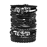 MILAKOO 6 Stück Lederarmband schwarz braun geflochten breites Armband Frauen Männer Punk Schmuck S