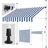 tillvex Klemmmarkise 250cm Blau-Weiß mit Handkurbel Balkon | Balkonmarkise ohne Bohren | Markise UV-beständig & höhenverstellbar | Sonnenschutz w