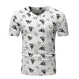 T-Shirt Herren V-Ausschnitt Laub Druck Slim Fit Shirt Herren Work Lässig All-Match T-Shirt Herren Komfortabel Atmungsaktiv Leicht Basic Sportshirt H
