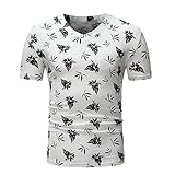 T-Shirt Herren V-Ausschnitt Laub Druck Slim Fit Shirt Herren Work Lässig All-Match T-Shirt Herren Komfortabel Atmungsaktiv Leicht Basic Sportshirt H