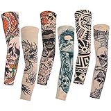 Konsait 6 Stück Tattoo Ärmel Tattoo Armstrumpf Arm Tattoo Strumpf Unisex Nylon Temporäre Tattoos Arm Tätowierung Armstrümpfe Tattoo Ärmel Sleeve für Karneval Fasching Party