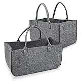 YARDIN Filztaschen 2er Set Kaminholztasche Filz Kaminholzkorb Shopper Einkaufstasche Faltbar Zeitungskorb Zeitungsständer für Kaminholz Zeitungen Holz Büchern (Grau)