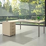 Winkelschreibtisch mit Standcontainer NOVA XL 180x163cm Ahorn Eck-Schreibtisch, Gestellfarbe:Silb